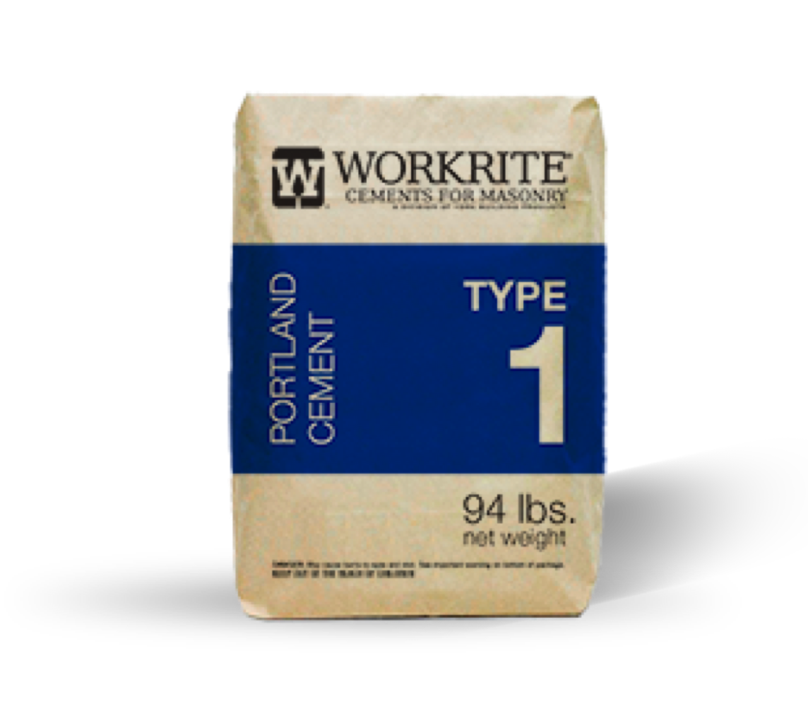 Bag of Workrite Cements Colored Portland Cement Type 1 with a blue and tan bag